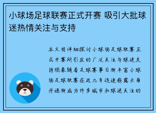 小球场足球联赛正式开赛 吸引大批球迷热情关注与支持